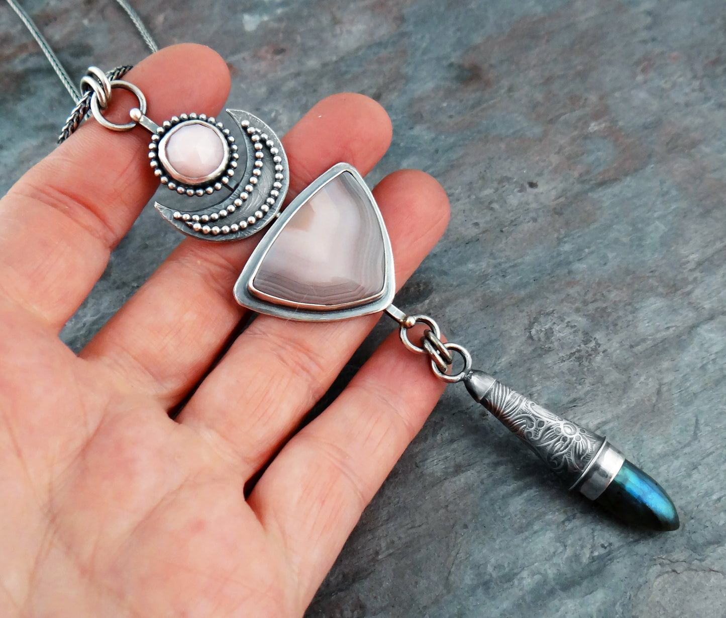 Triple Stone Lunar Pendant (7055)