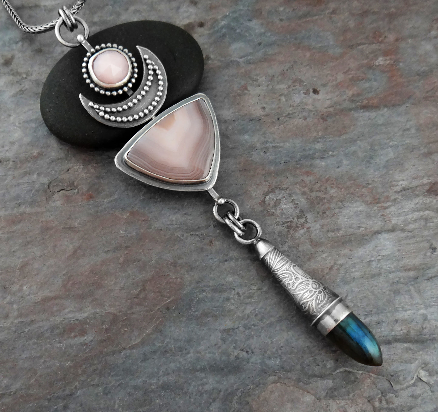 Triple Stone Lunar Pendant (7055)