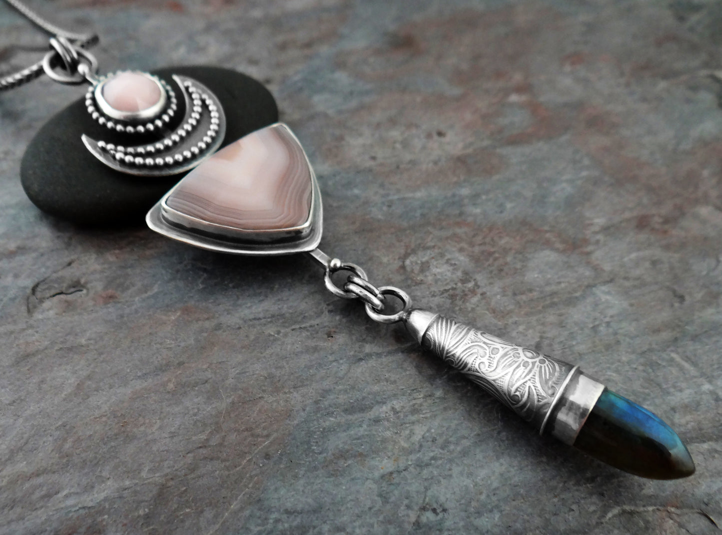 Triple Stone Lunar Pendant (7055)