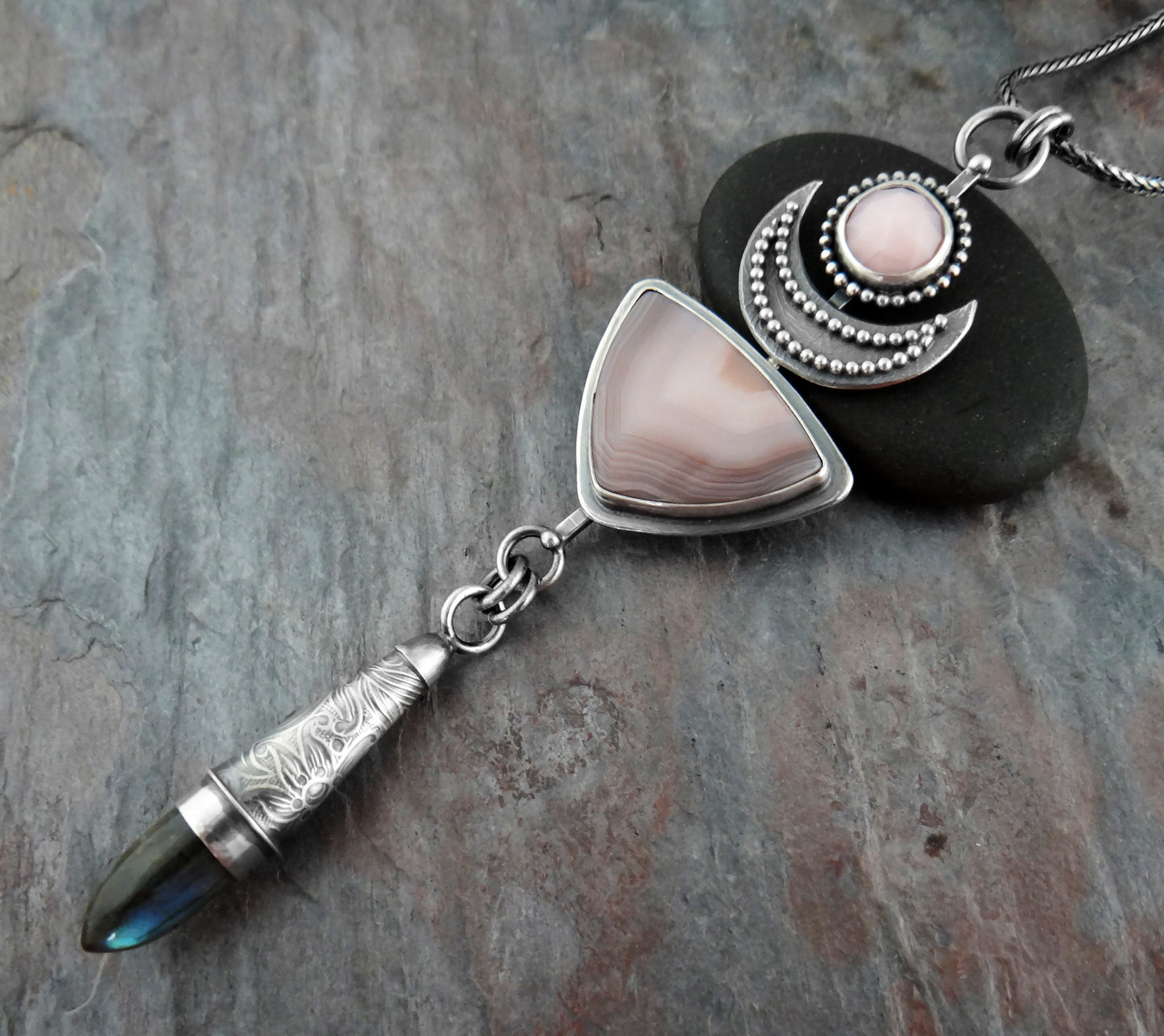 Triple Stone Lunar Pendant (7055)