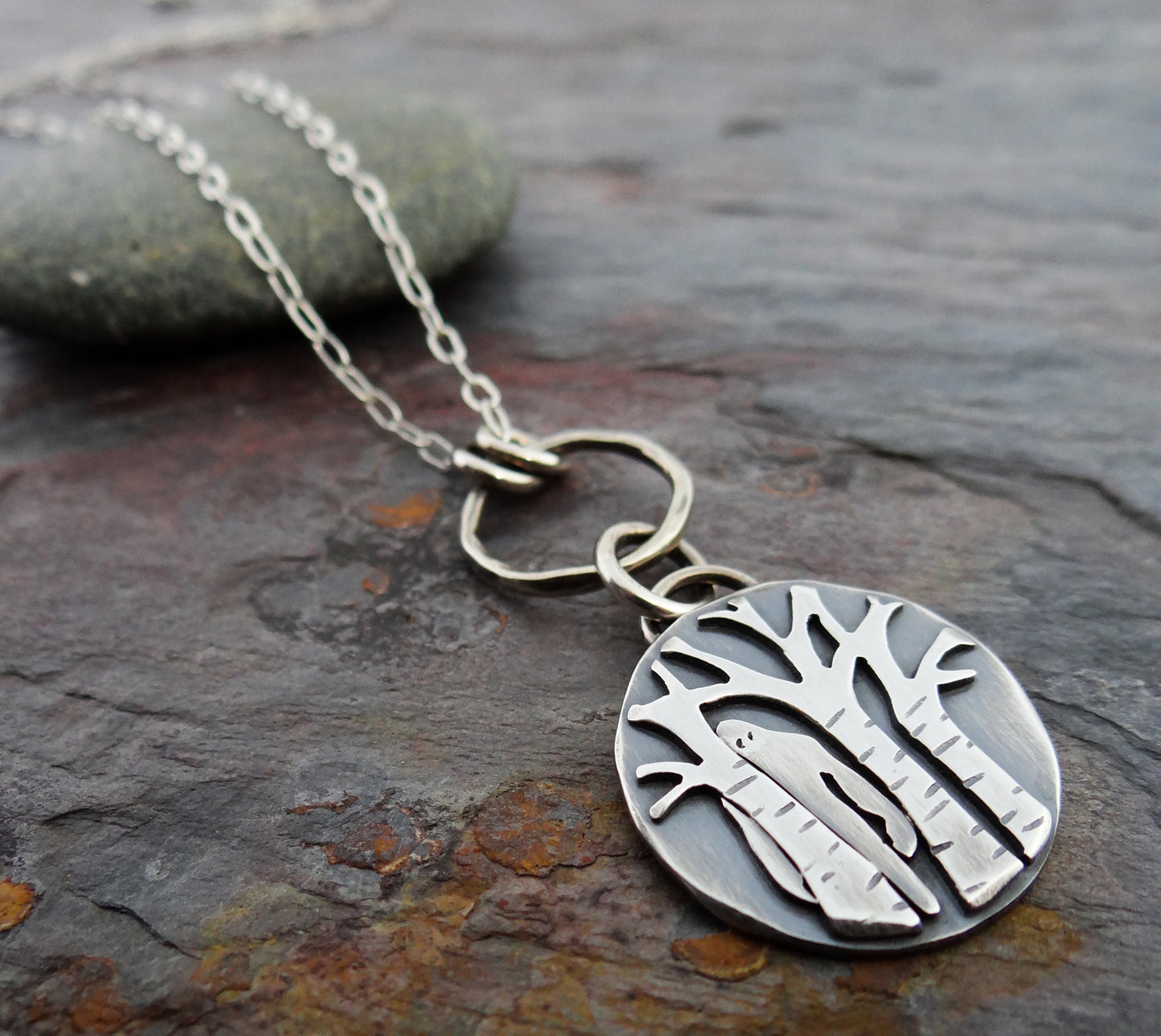 Forest Guardian || sasquatch peeking out from the trees || hand forged sterling silver bigfoot pendant (5204)