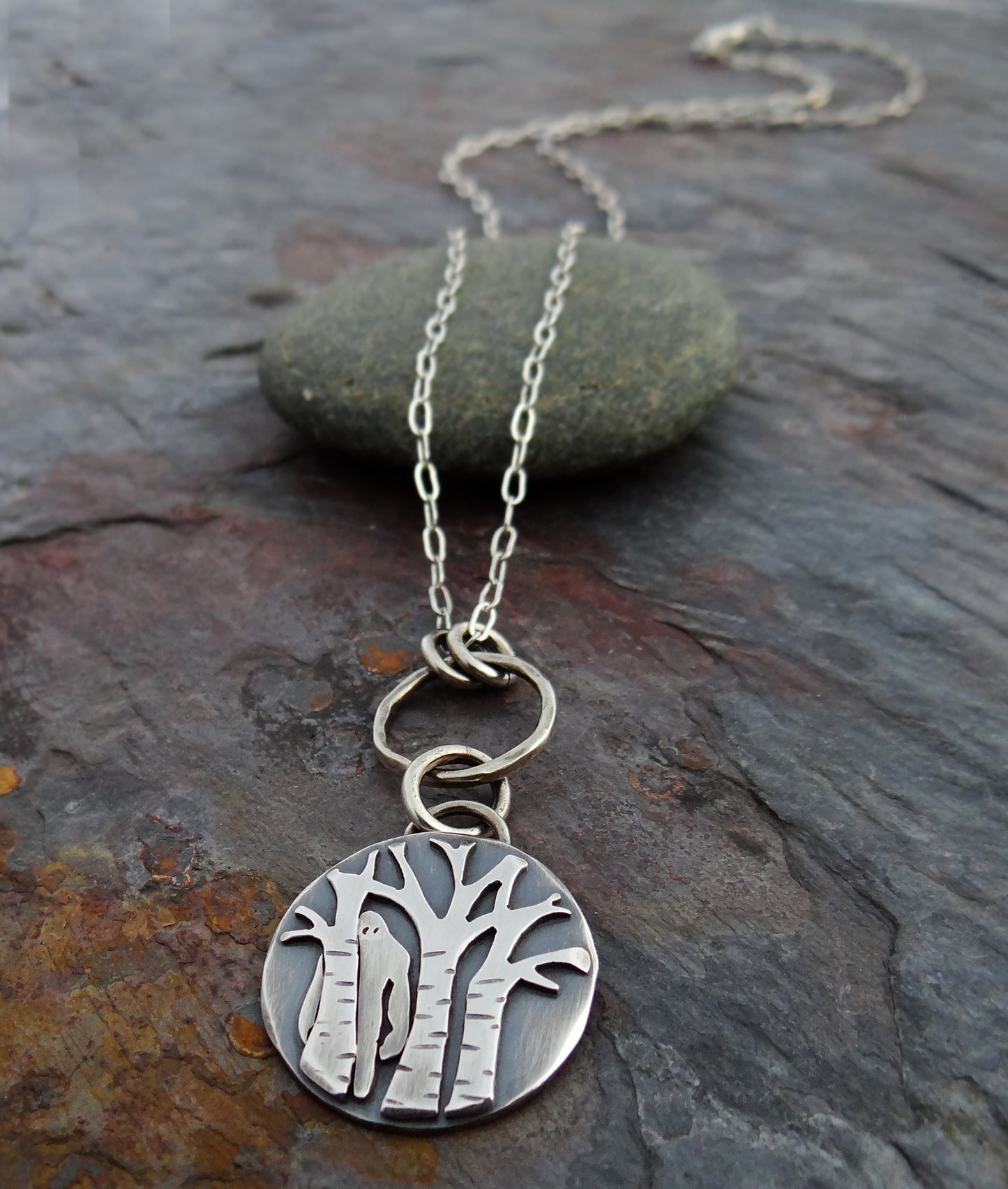 Forest Guardian || sasquatch peeking out from the trees || hand forged sterling silver bigfoot pendant (5204)