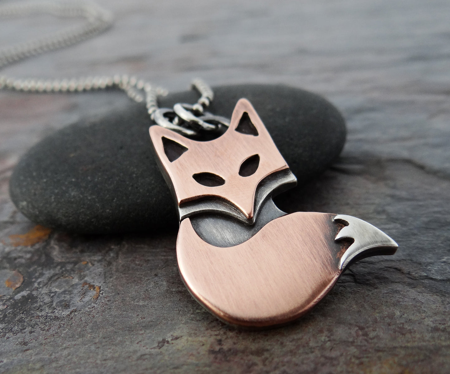 Red Fox Pendant on sterling chain || handmade mixed metal totem necklace || nature inspired metalsmith jewelry (5944)