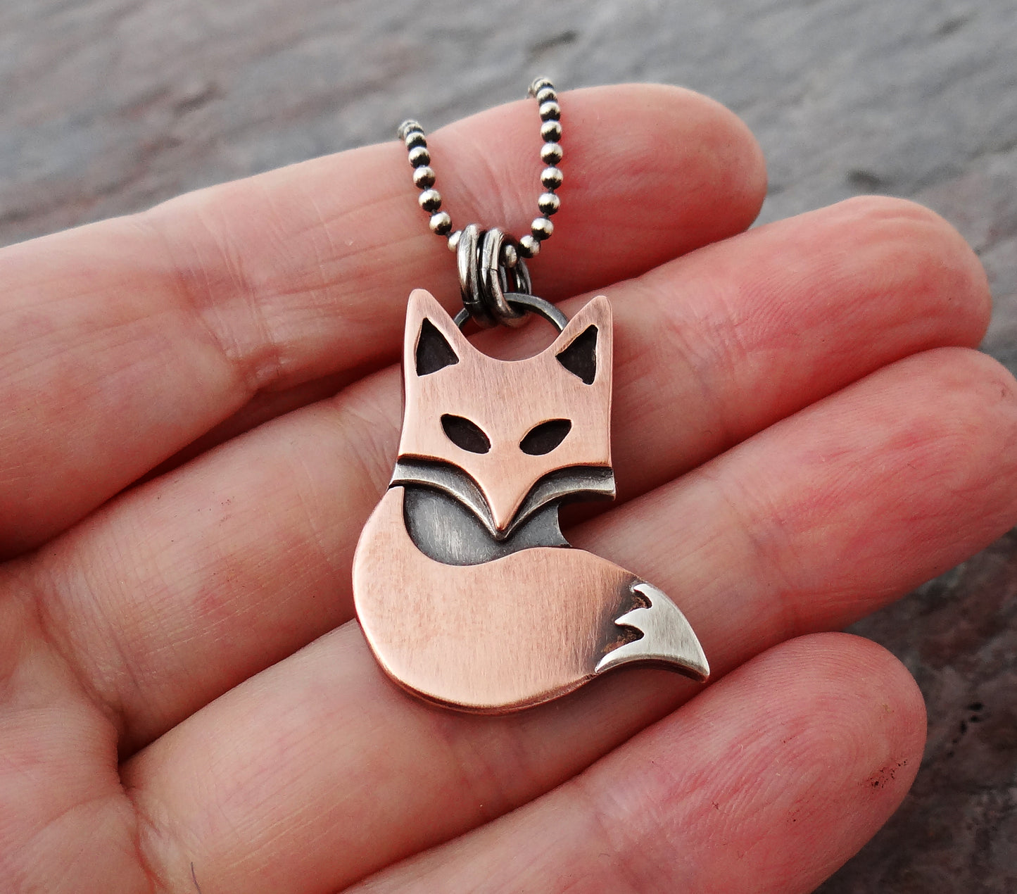 Red Fox Pendant on sterling chain || handmade mixed metal totem necklace || nature inspired metalsmith jewelry (5944)