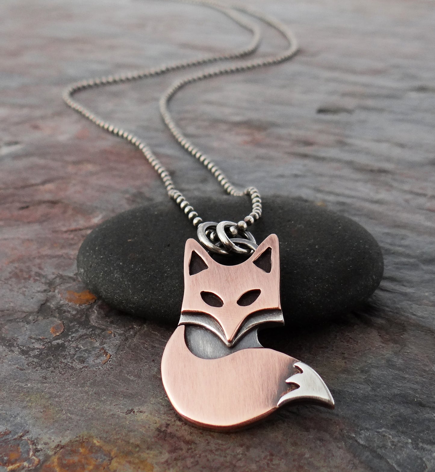 Red Fox Pendant on sterling chain || handmade mixed metal totem necklace || nature inspired metalsmith jewelry (5944)