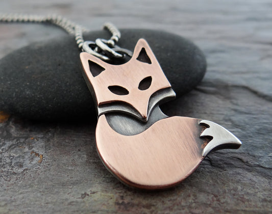 Red Fox Pendant on sterling chain || handmade mixed metal totem necklace || nature inspired metalsmith jewelry (5944)