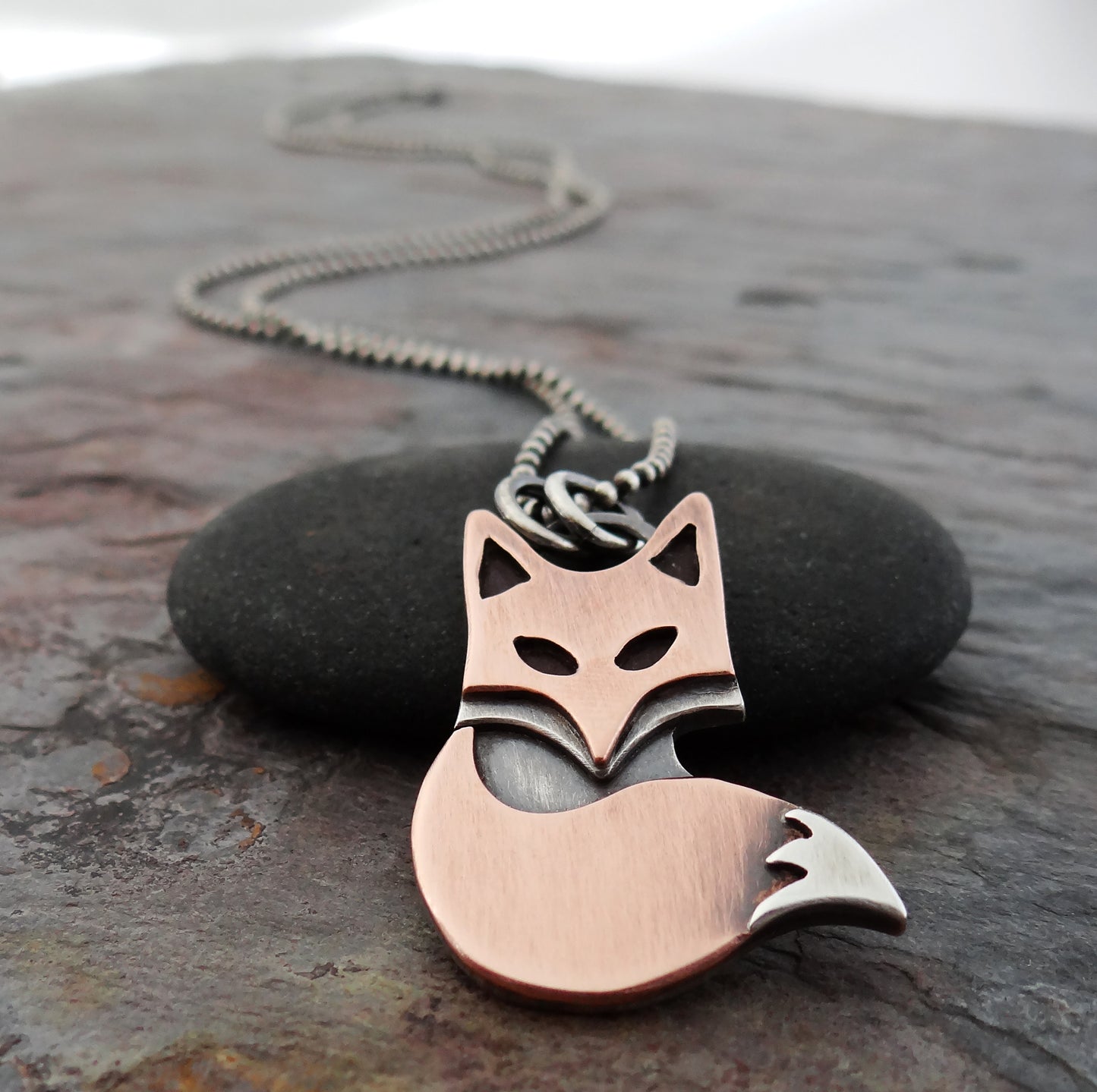 Red Fox Pendant on sterling chain || handmade mixed metal totem necklace || nature inspired metalsmith jewelry (5944)