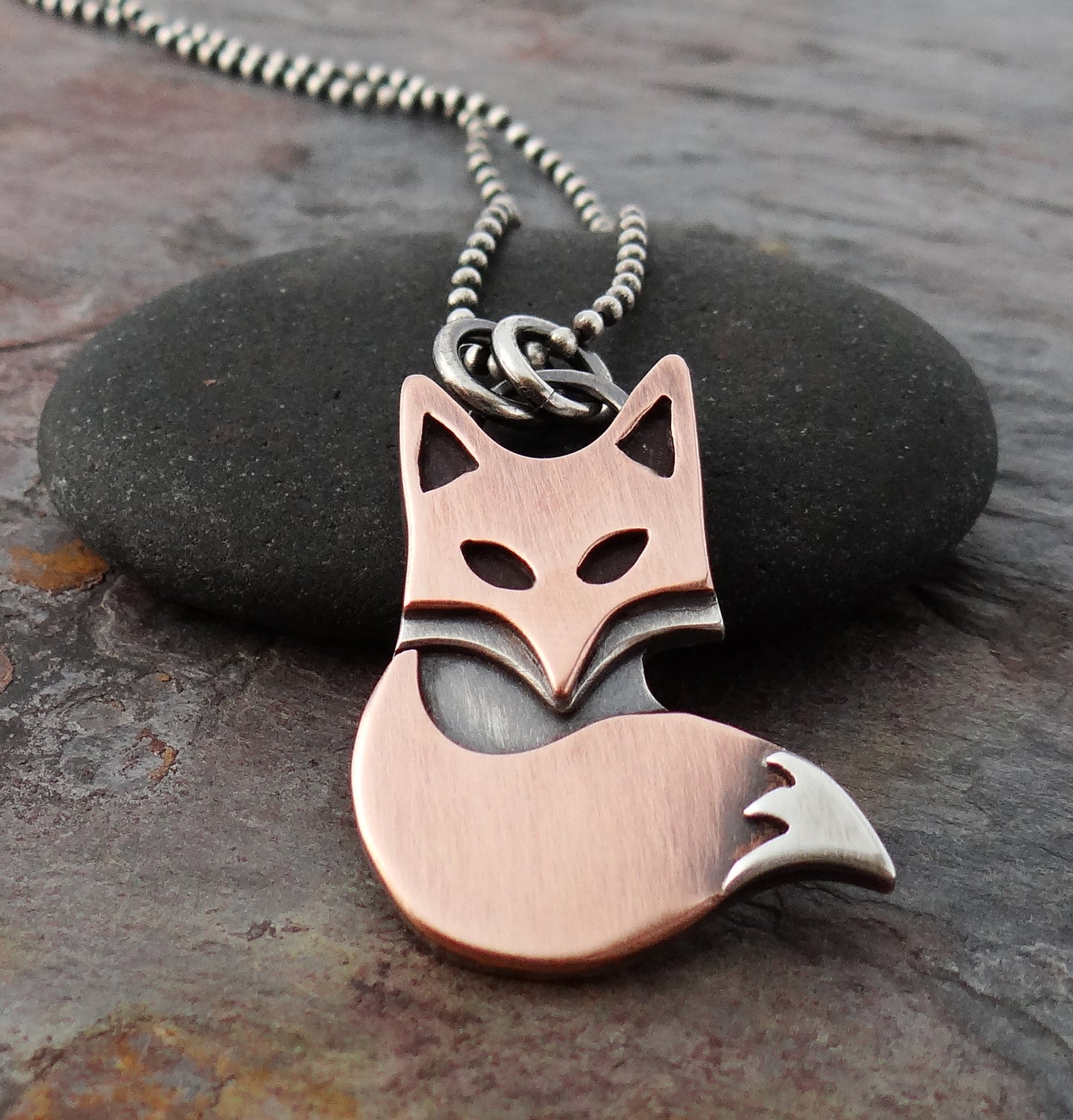 Red Fox Pendant on sterling chain || handmade mixed metal totem necklace || nature inspired metalsmith jewelry (5944)