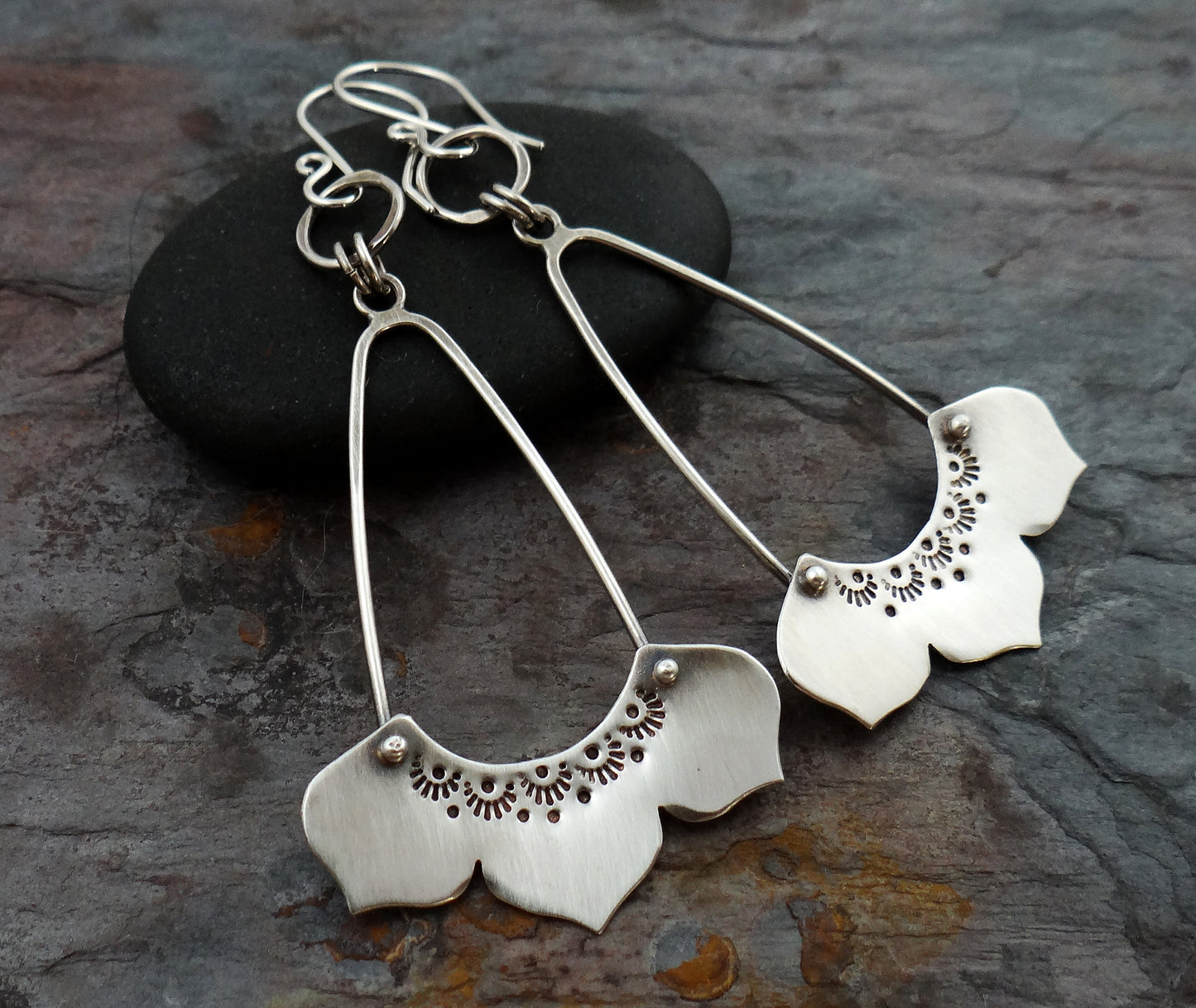 Long Lotus Flower Dangle Earrings (6411)