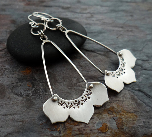 Long Lotus Flower Dangle Earrings (6411)