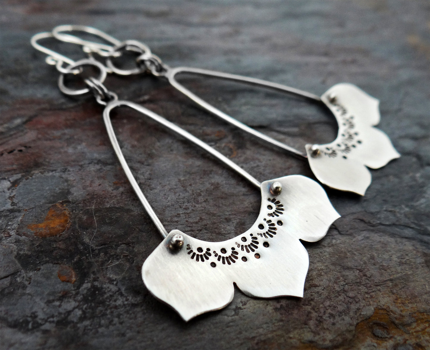 Long Lotus Flower Dangle Earrings (6411)