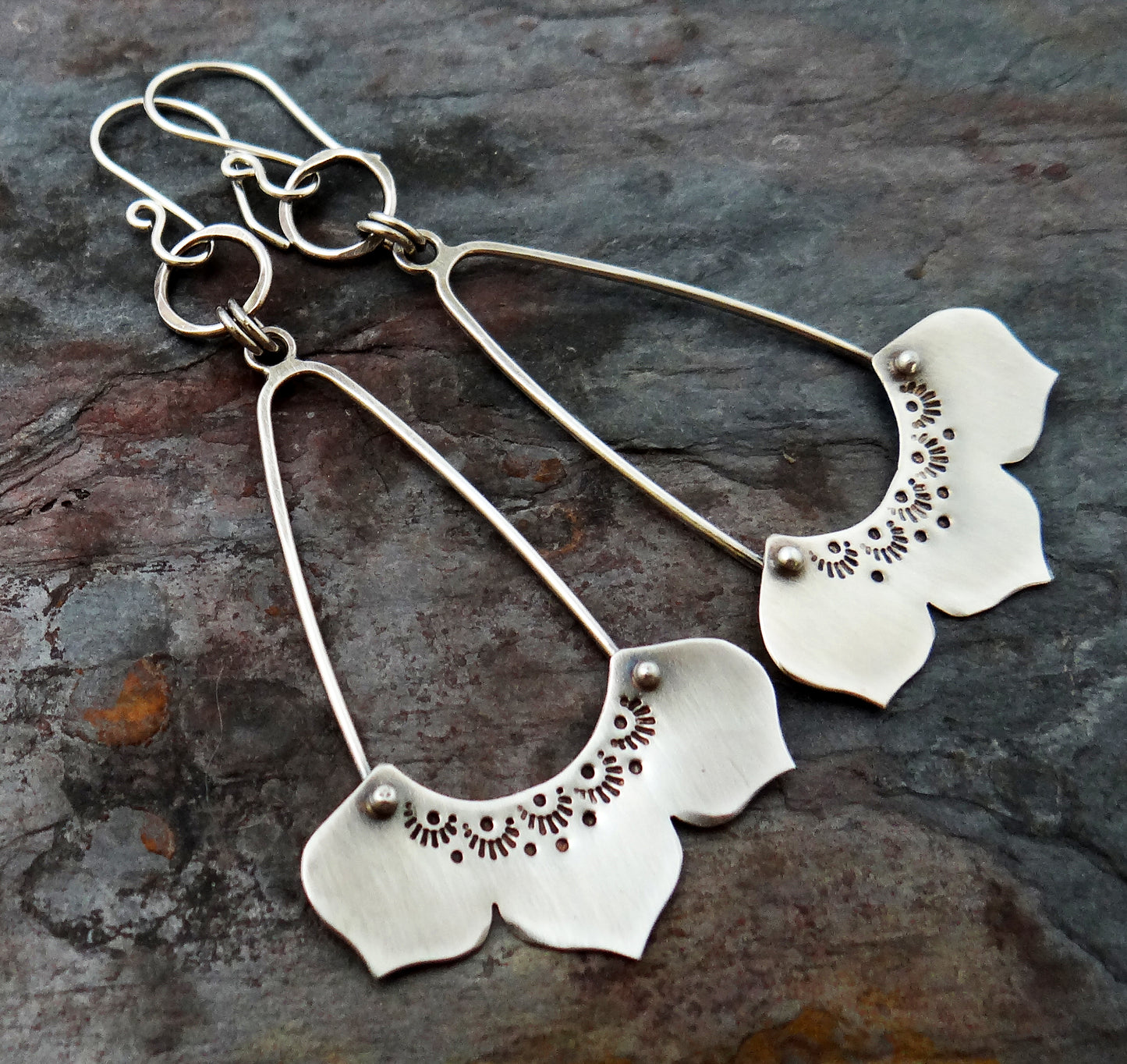 Long Lotus Flower Dangle Earrings (6411)