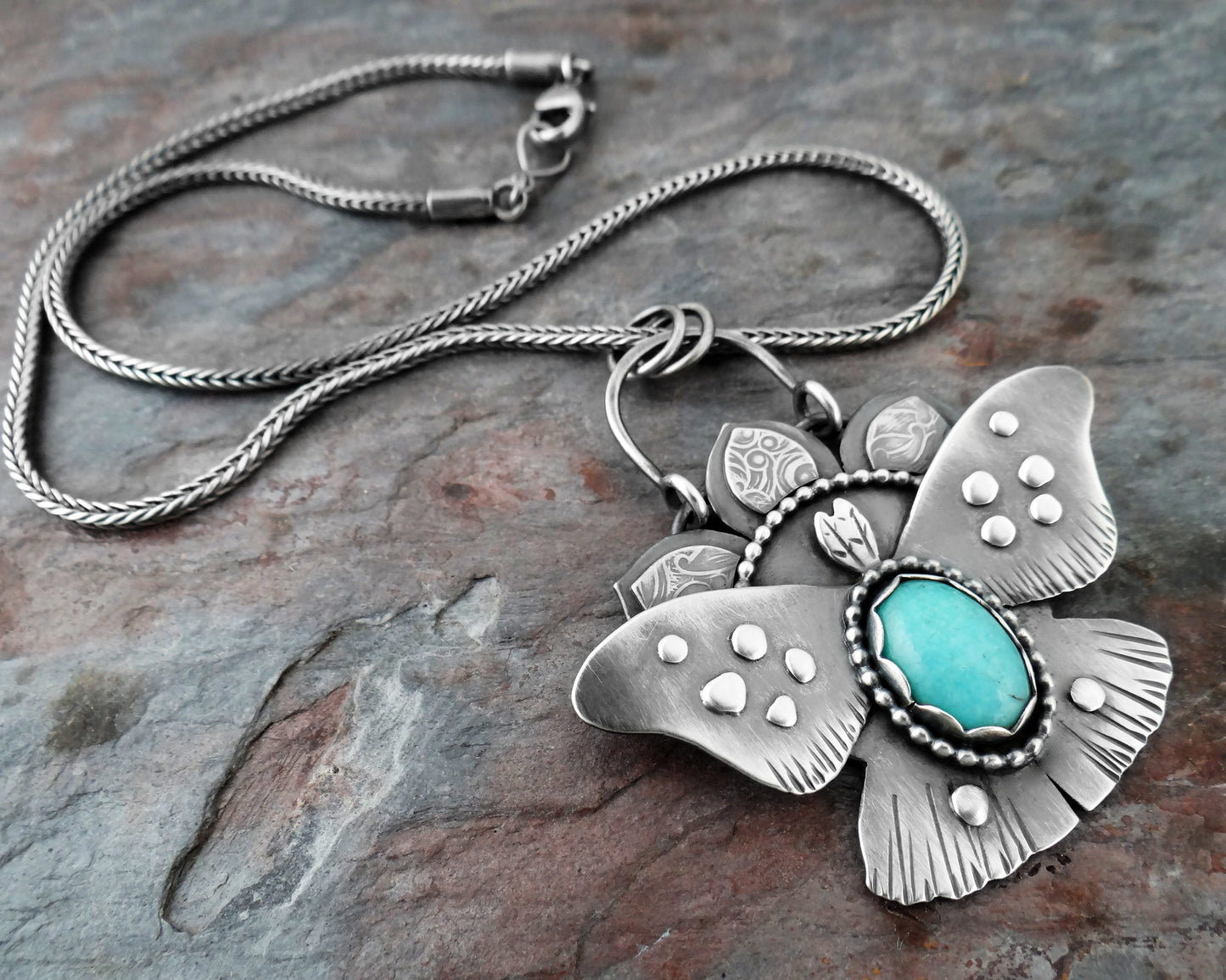 Amazonite Moth || nature-inspired statement necklace (6738)