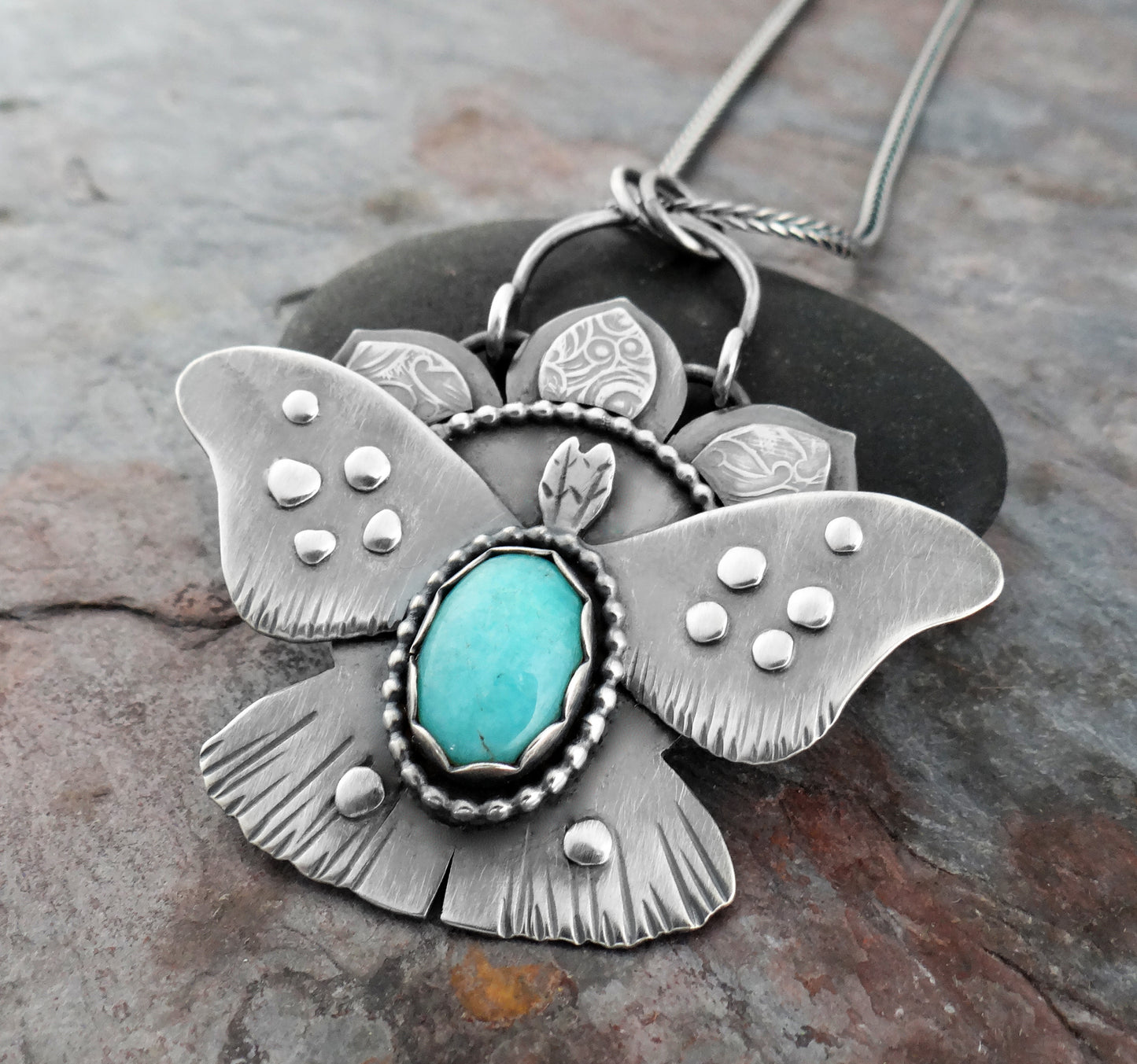 Amazonite Moth || nature-inspired statement necklace (6738)