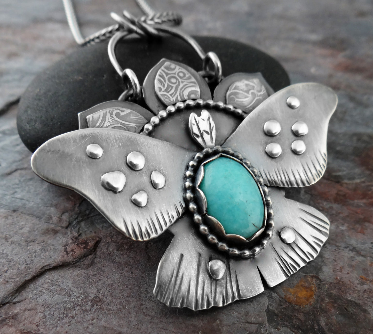 Amazonite Moth || nature-inspired statement necklace (6738)