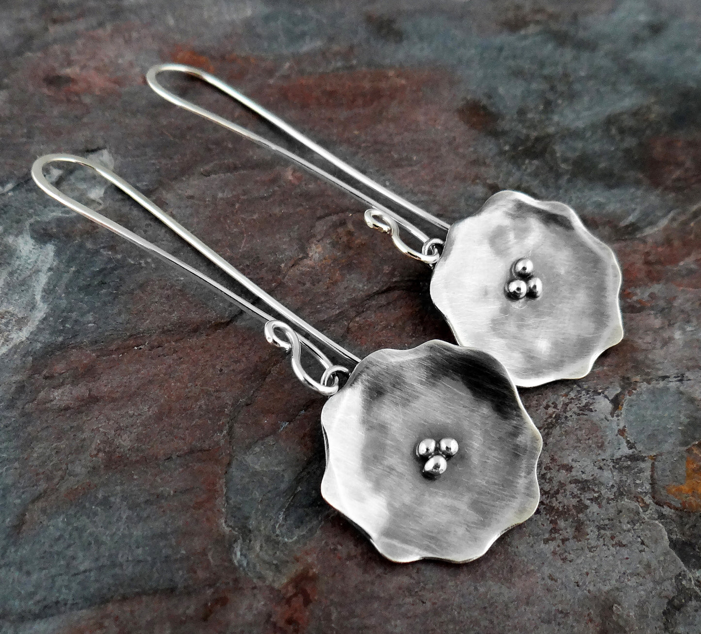 Poppy Earrings || sterling silver flower earrings (6794)