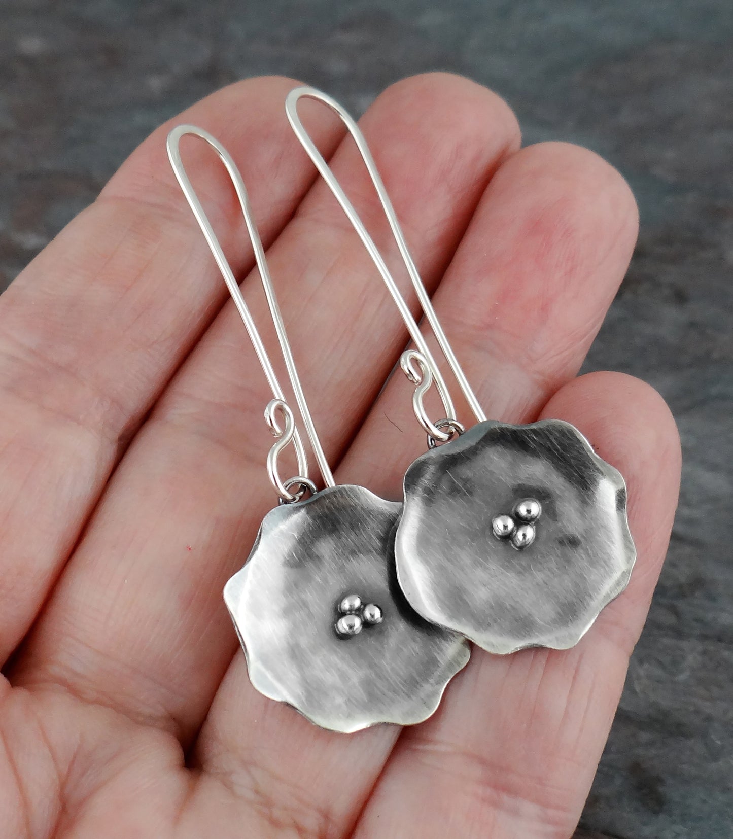 Poppy Earrings || sterling silver flower earrings (6794)