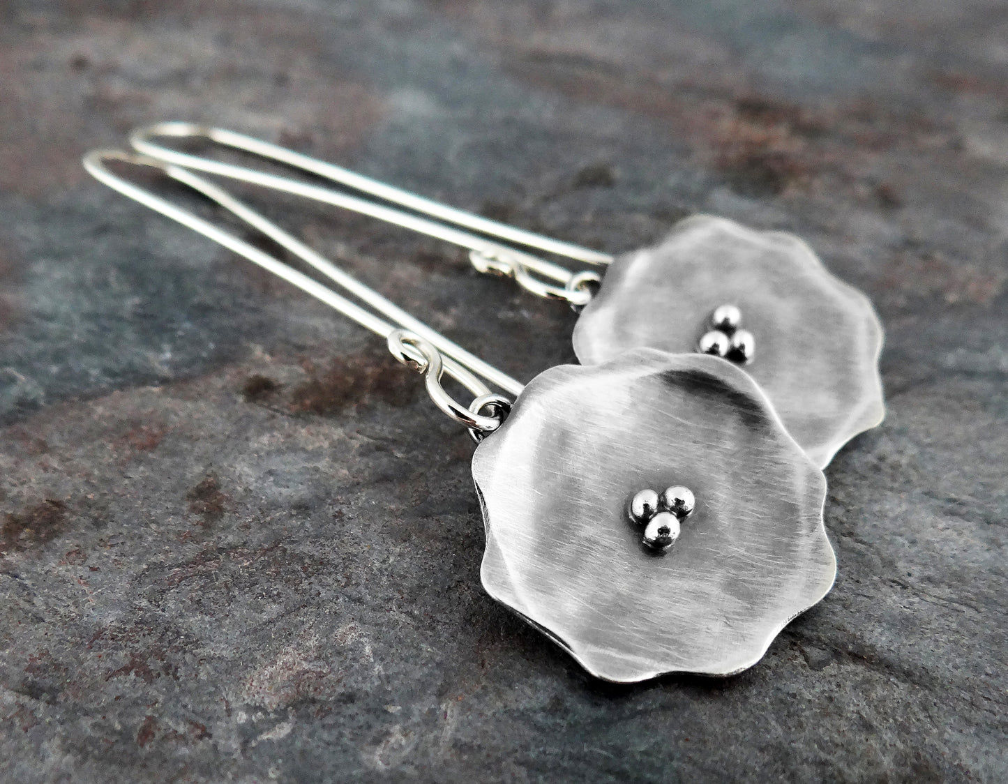 Poppy Earrings || sterling silver flower earrings (6794)