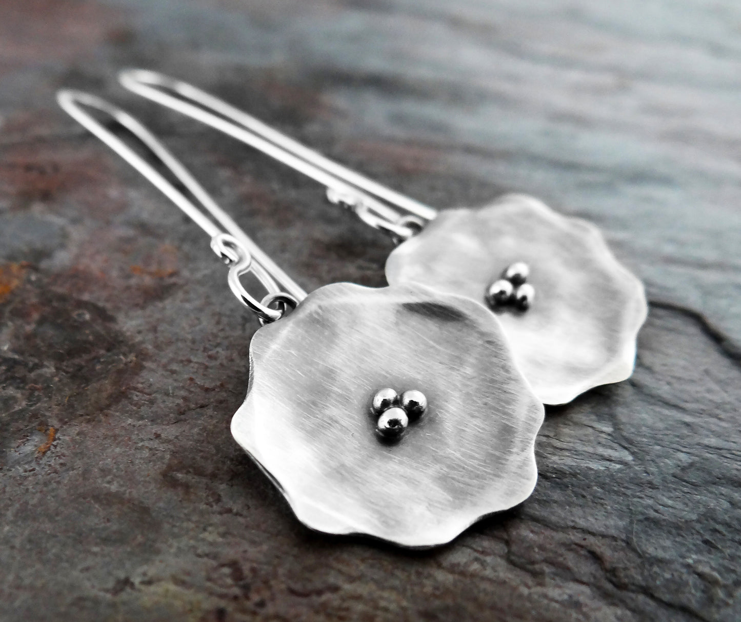 Poppy Earrings || sterling silver flower earrings (6794)