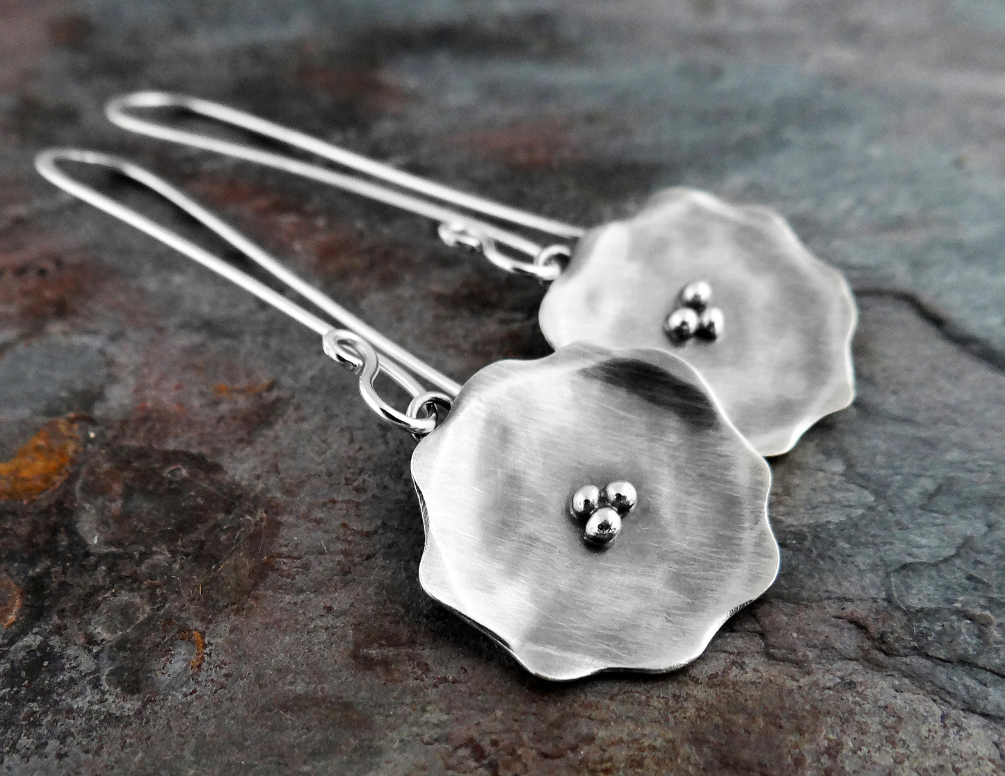 Poppy Earrings || sterling silver flower earrings (6794)